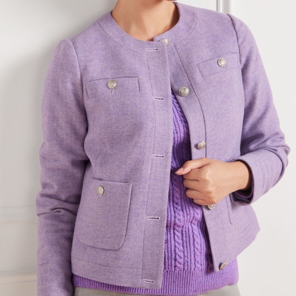 Talbots Bicolor Herringbone Shetland Blazer Jacket Lilac Wool Blend Plus Sze 18W - Picture 1 of 10
